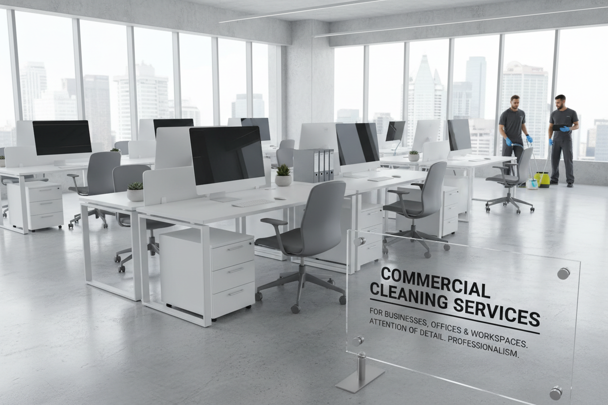 Clean modern office space showcasing commercial cleaning services